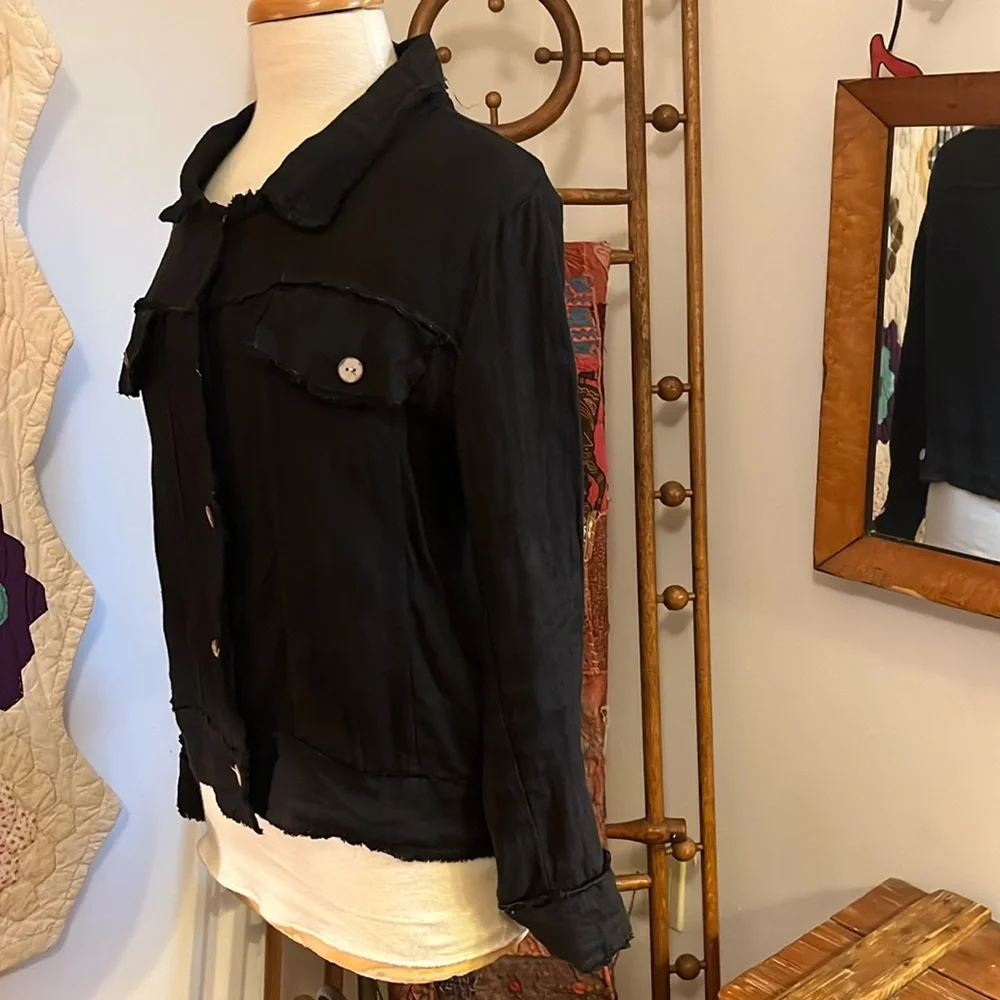 Tina Stephens Black Linen Jacket Classic Denim Style - Picture 8 of 14